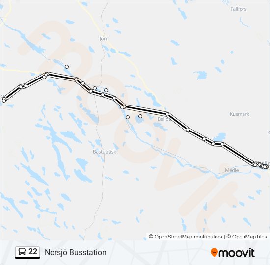 22 buss Linje karta
