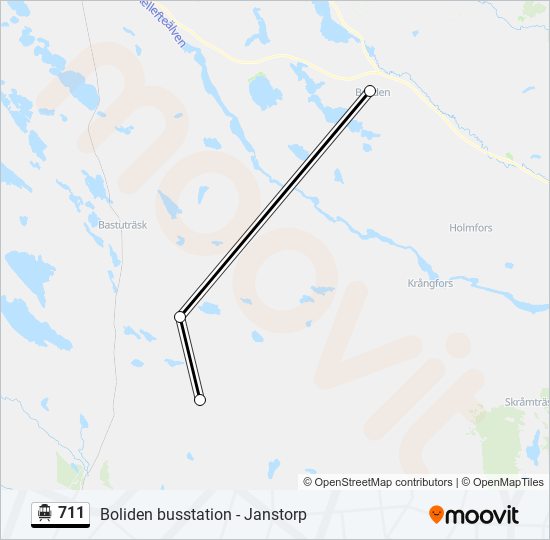 711 spårvagn Linje karta