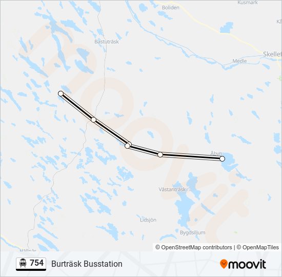 754 spårvagn Linje karta