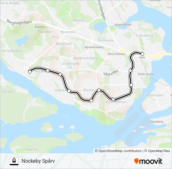 ALVIK T-BANA - NOCKEBY SPÅRV Light Rail Line Map