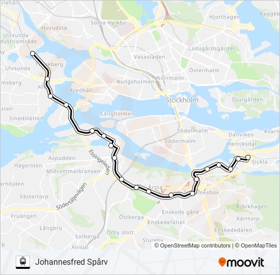 SICKLA STATION SPÅRV - SOLNA STATION spårväg Linje karta