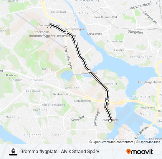 BROMMA FLYGPLATS - ALVIK STRAND SPÅRV light rail Line Map