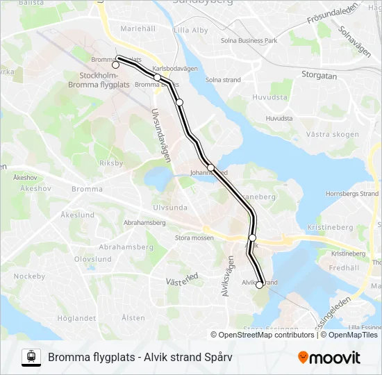 BROMMA FLYGPLATS - ALVIK STRAND SPÅRV Light Rail Line Map