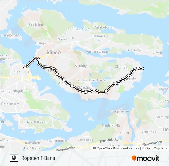 GÅSHAGA BRYGGA STATION - ROPSTEN T-BANA Light Rail Line Map