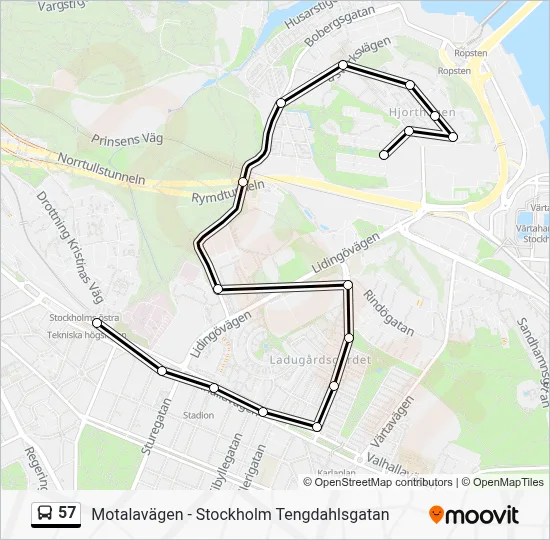 57 Rutt: Tidtabeller, Hållplatser & Kartor - Tekniska Högskolan T-Bana ...