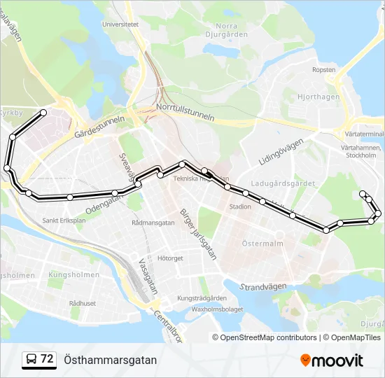 72 buss Linje karta