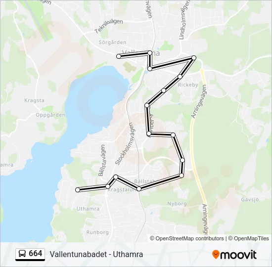 664 Bus Line Map