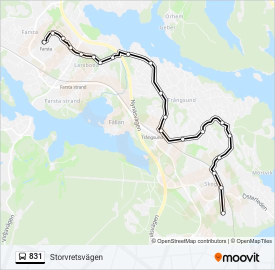 831 bus Line Map