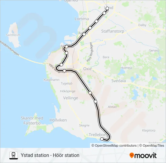 YSTAD STATION - HÖÖR STATION Train Line Map