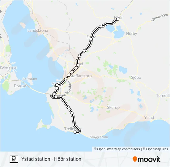 YSTAD STATION - HÖÖR STATION Train Line Map