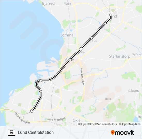 MALMÖ HYLLIE STATION - HÖÖR STATION train Line Map