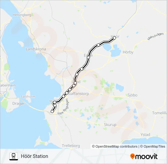MALMÖ HYLLIE STATION - HÖÖR STATION Train Line Map
