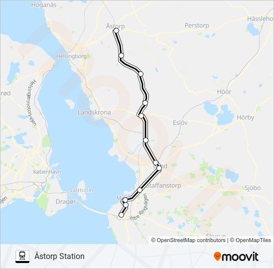 MALMÖ HYLLIE STATION - ÅSTORP STATION train Line Map