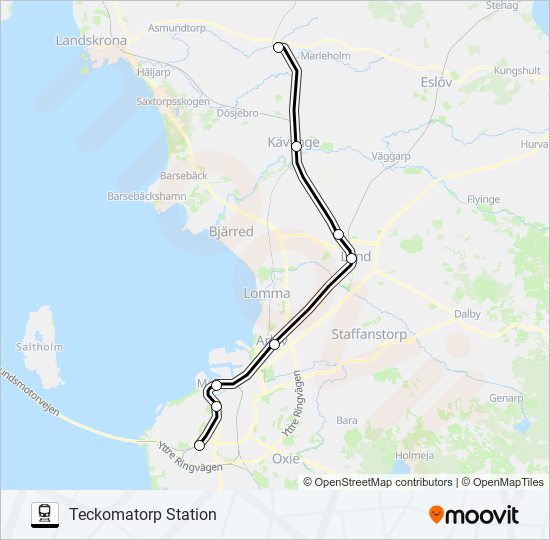 MALMÖ HYLLIE STATION - ÅSTORP STATION train Line Map