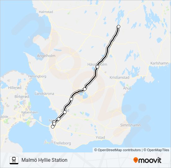 ÄLMHULT STATION - MALMÖ HYLLIE STATION tåg Linje karta