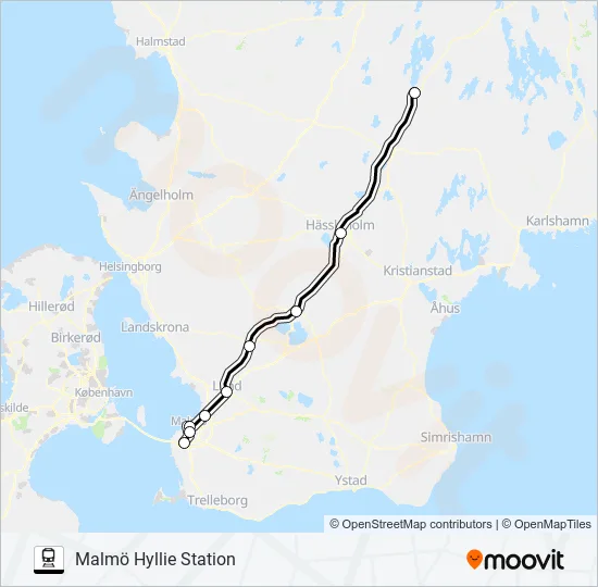 ÄLMHULT STATION - MALMÖ HYLLIE STATION Train Line Map