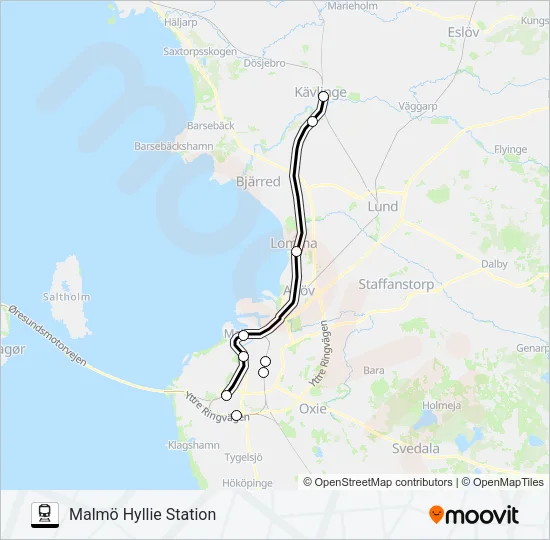 KÄVLINGE STATION - MALMÖ CENTRALSTATION Train Line Map