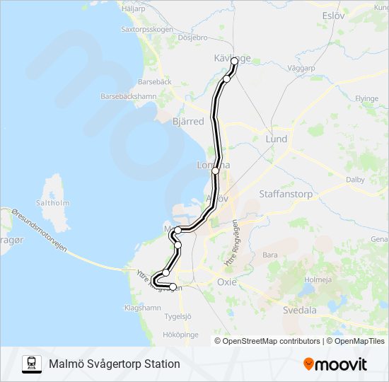 KÄVLINGE STATION - MALMÖ CENTRALSTATION train Line Map