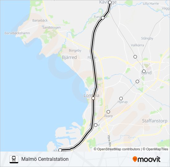 KÄVLINGE STATION - MALMÖ HYLLIE STATION tåg Linje karta