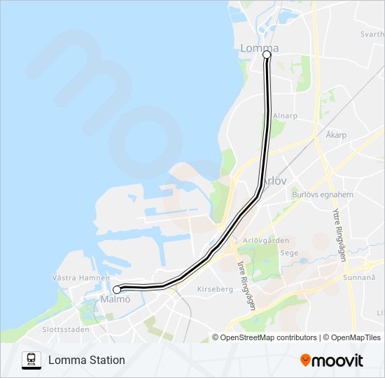 MALMÖ HYLLIE STATION - KÄVLINGE STATION train Line Map