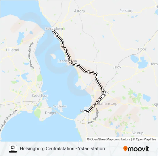 HELSINGBORG CENTRALSTATION - YSTAD STATION Train Line Map