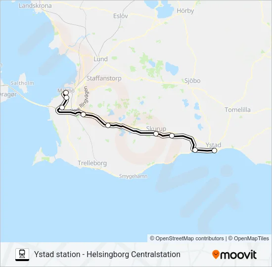 YSTAD STATION - HELSINGBORG CENTRALSTATION Train Line Map