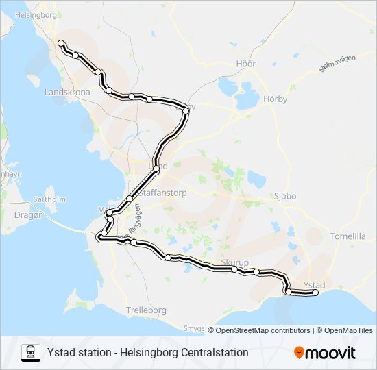 YSTAD STATION - HELSINGBORG CENTRALSTATION train Line Map