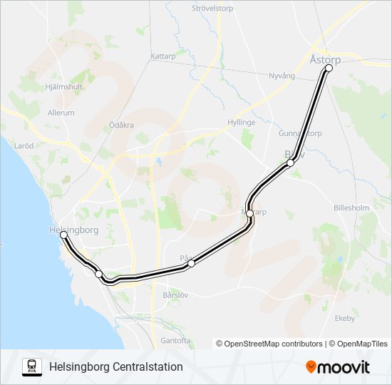 ÅSTORP STATION - HELSINGBORG CENTRALSTATION tåg Linje karta