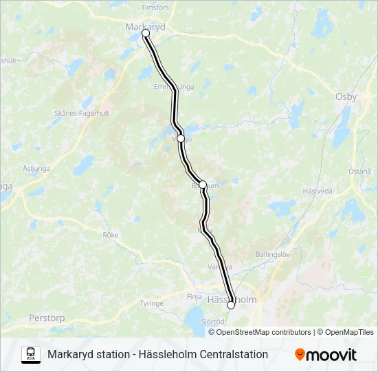 MARKARYD STATION - HÄSSLEHOLM CENTRALSTATION Train Line Map