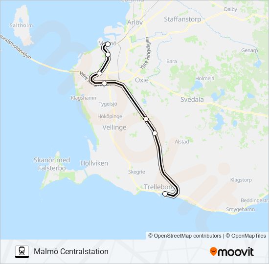 TRELLEBORG CENTRALSTATION - KÄVLINGE STATION train Line Map