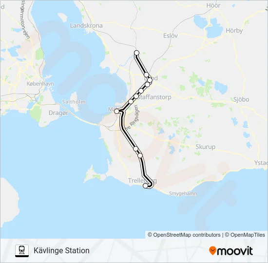 TRELLEBORG CENTRALSTATION - KÄVLINGE STATION Train Line Map