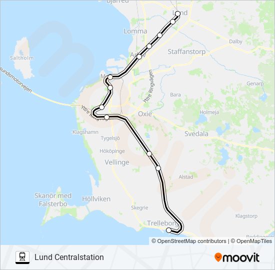 TRELLEBORG CENTRALSTATION - KÄVLINGE STATION train Line Map
