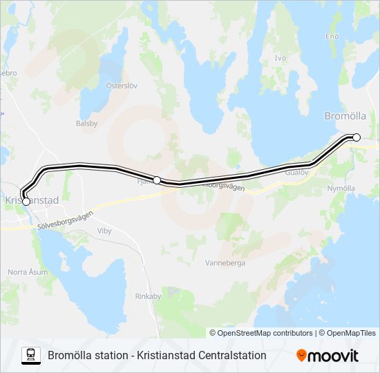 BROMÖLLA STATION - KRISTIANSTAD CENTRALSTATION tåg Linje karta