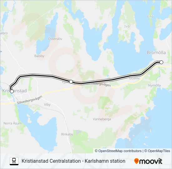 KRISTIANSTAD CENTRALSTATION - KARLSHAMN STATION Train Line Map