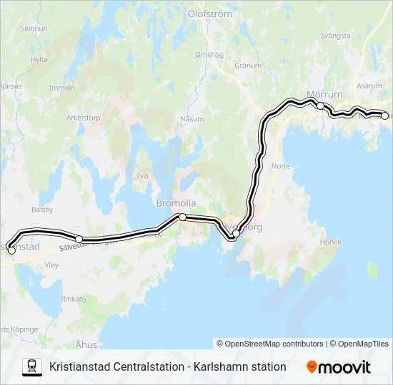 KRISTIANSTAD CENTRALSTATION - KARLSHAMN STATION Train Line Map