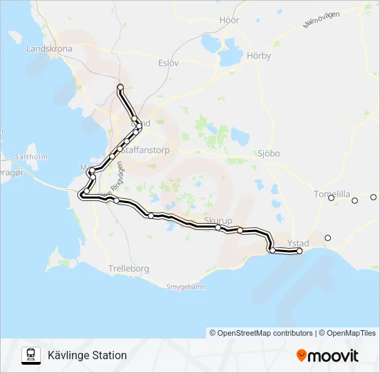 SIMRISHAMN STATION - HELSINGBORG CENTRALSTATION Train Line Map