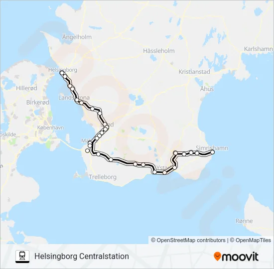 SIMRISHAMN STATION - HELSINGBORG CENTRALSTATION Train Line Map