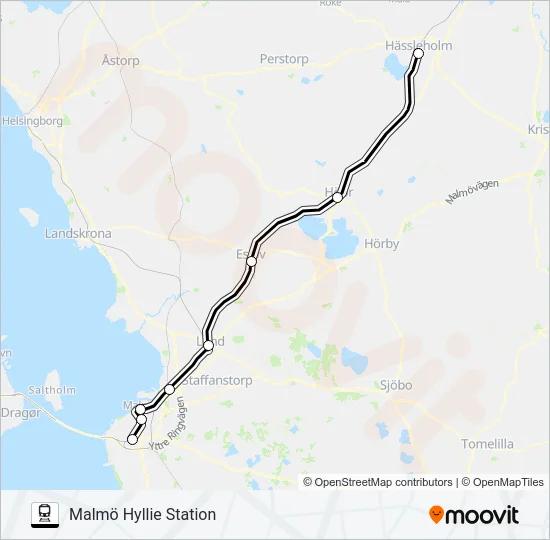 HÄSSLEHOLM CENTRALSTATION - MALMÖ HYLLIE STATION Train Line Map