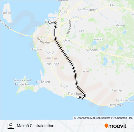 TRELLEBORG CENTRALSTATION - MALMÖ CENTRALSTATION Train Line Map