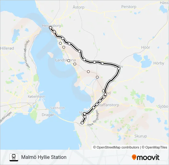 HELSINGBORG CENTRALSTATION - MALMÖ HYLLIE STATION Train Line Map