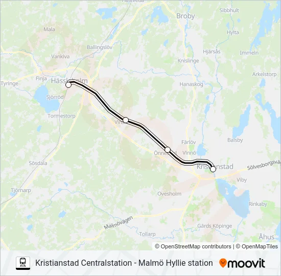 KRISTIANSTAD CENTRALSTATION - MALMÖ HYLLIE STATION Train Line Map