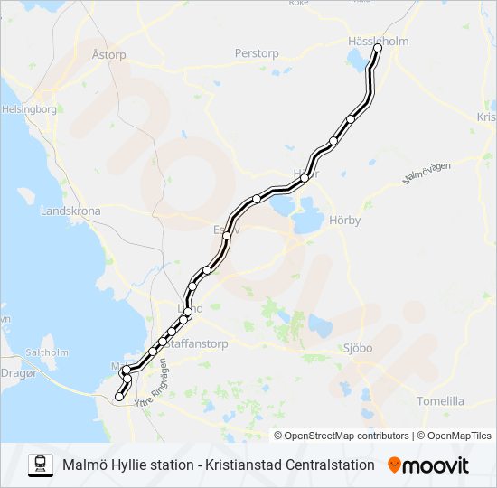 MALMÖ HYLLIE STATION - KRISTIANSTAD CENTRALSTATION train Line Map