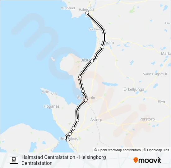 HALMSTAD CENTRALSTATION - HELSINGBORG CENTRALSTATION Train Line Map