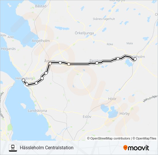 HELSINGBORG CENTRALSTATION - HÄSSLEHOLM CENTRALSTATION train Line Map