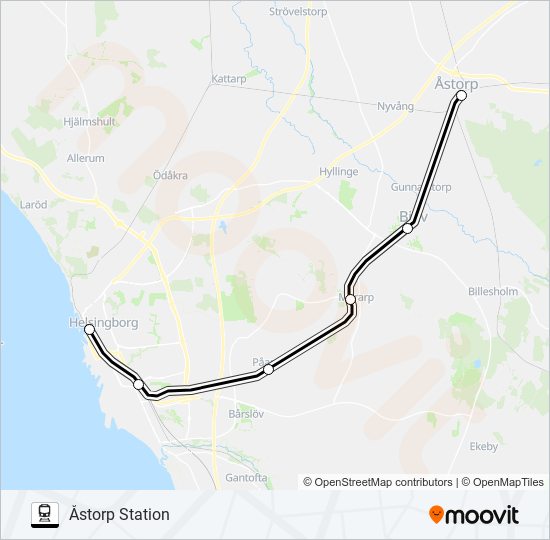 HELSINGBORG CENTRALSTATION - HÄSSLEHOLM CENTRALSTATION train Line Map