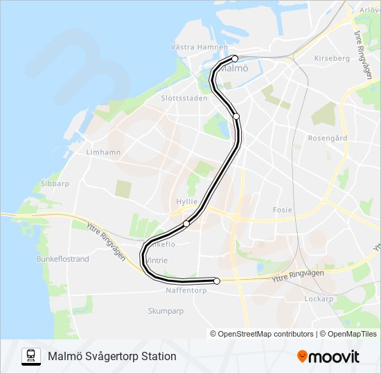 HELSINGBORG CENTRALSTATION - TRELLEBORG CENTRALSTATION train Line Map