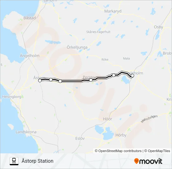 HÄSSLEHOLM CENTRALSTATION - HELSINGBORG CENTRALSTATION Train Line Map