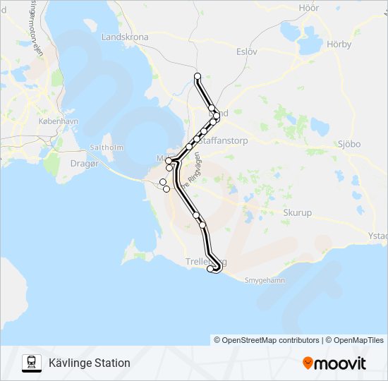 TRELLEBORG CENTRALSTATION - HELSINGBORG CENTRALSTATION train Line Map