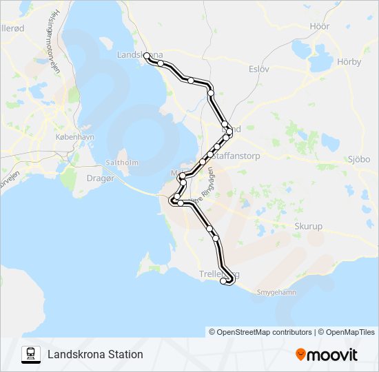 TRELLEBORG CENTRALSTATION - HELSINGBORG CENTRALSTATION train Line Map