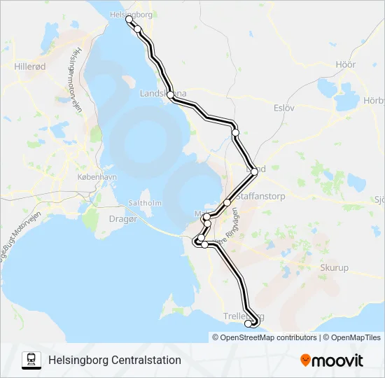 TRELLEBORG CENTRALSTATION - HELSINGBORG CENTRALSTATION Train Line Map